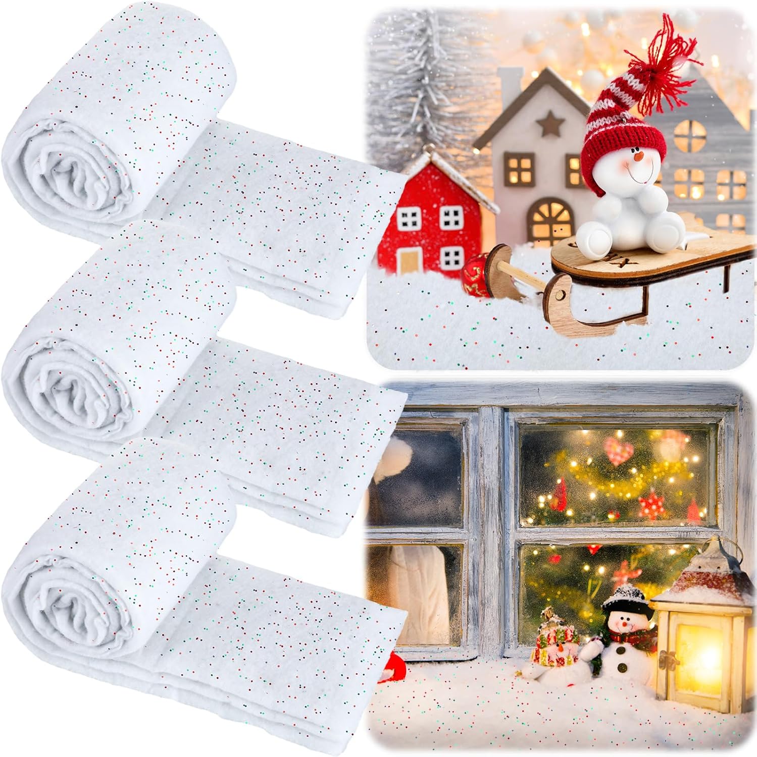 SmoothNovelty 3 Rolls Christmas Snow Blanket 2.6 x 7.8 ft