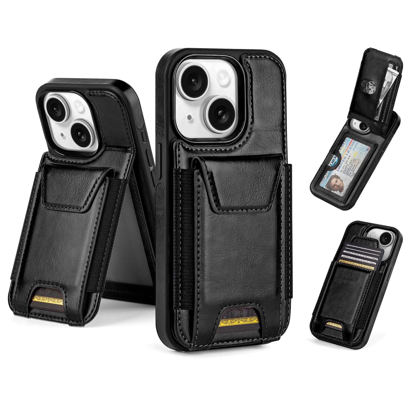 SkyEagle Compatible with iPhone 15 Plus Wallet Case with Card Holder,Women Men Phone Case PU Leather RFID Blocking Shockproof Magnetic Flip Cover