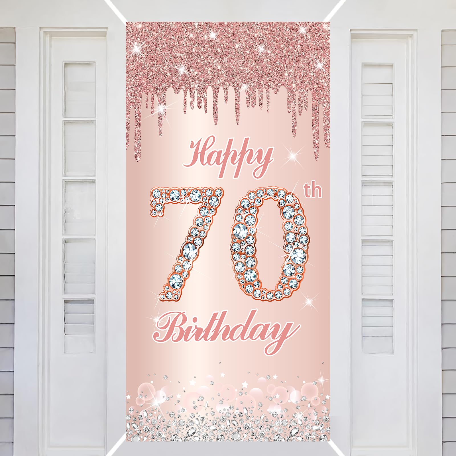 70th Happy Birthday Decorations Door Banner Pink Rose Birthday Banner for Party Backdrop for Women Door Cover Party Decoration Supplies Poster — image 1