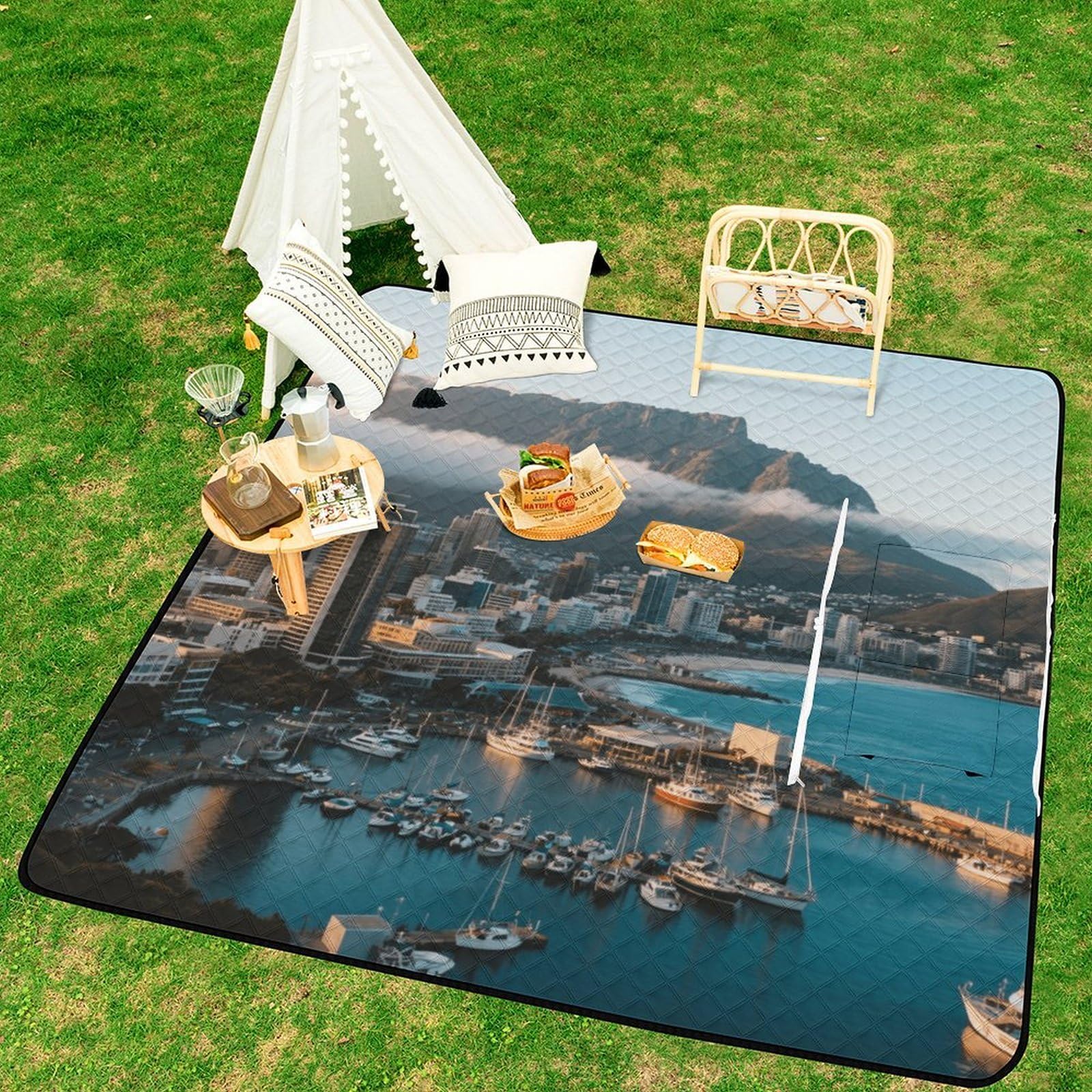 Tappetino da spiaggia Città del Capo con stampa con vista sulla città, portatile, extra large, adatto per viaggi, escursioni, festival musicali, prati, spiagge all'aperto picnic