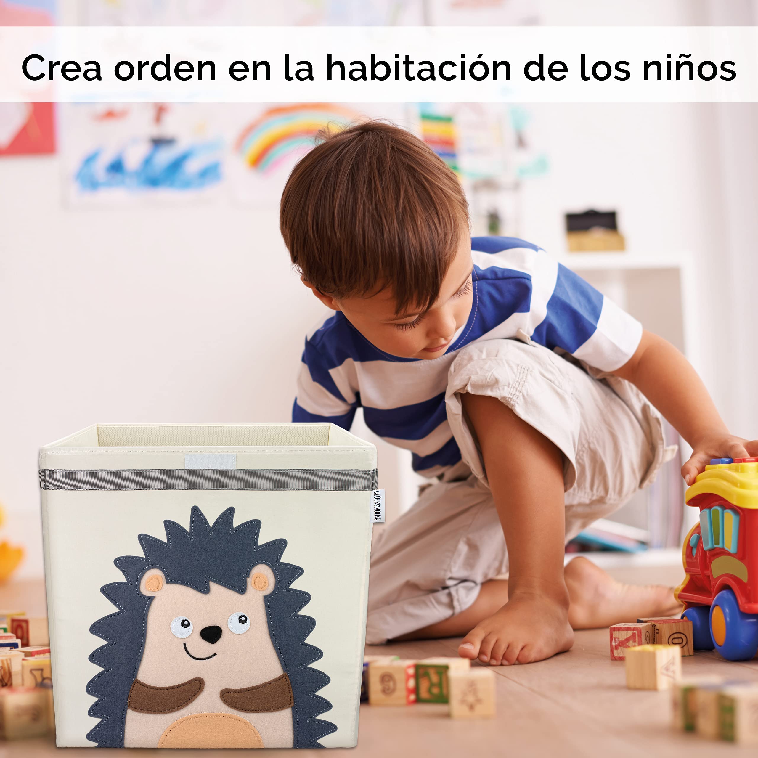 GLÜCKSWOLKE Caja Almacenaje Infantiles - 15 Motivos I Baules Juguetes I Cubos Organizador (33x33x33) Cuarto de Niños I Contenedor Habitacion Niñas I Cesto Dormitorio Bebe (Erizo)