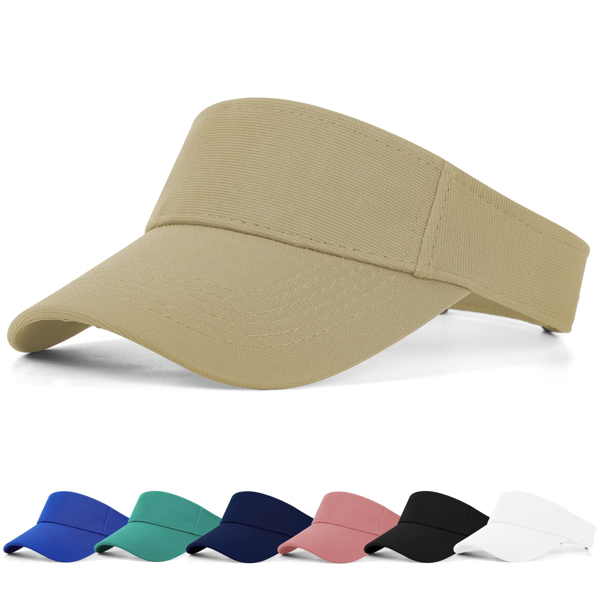 Fchui Women's Khaki Sun Visor Cap - Ponytail Baseball Cap For And Long Peak Thicker Sweatband Adjustable Hat For Golf Cycling Fishing Tennis Running Jogging Visor Hats For Men (Khaki)