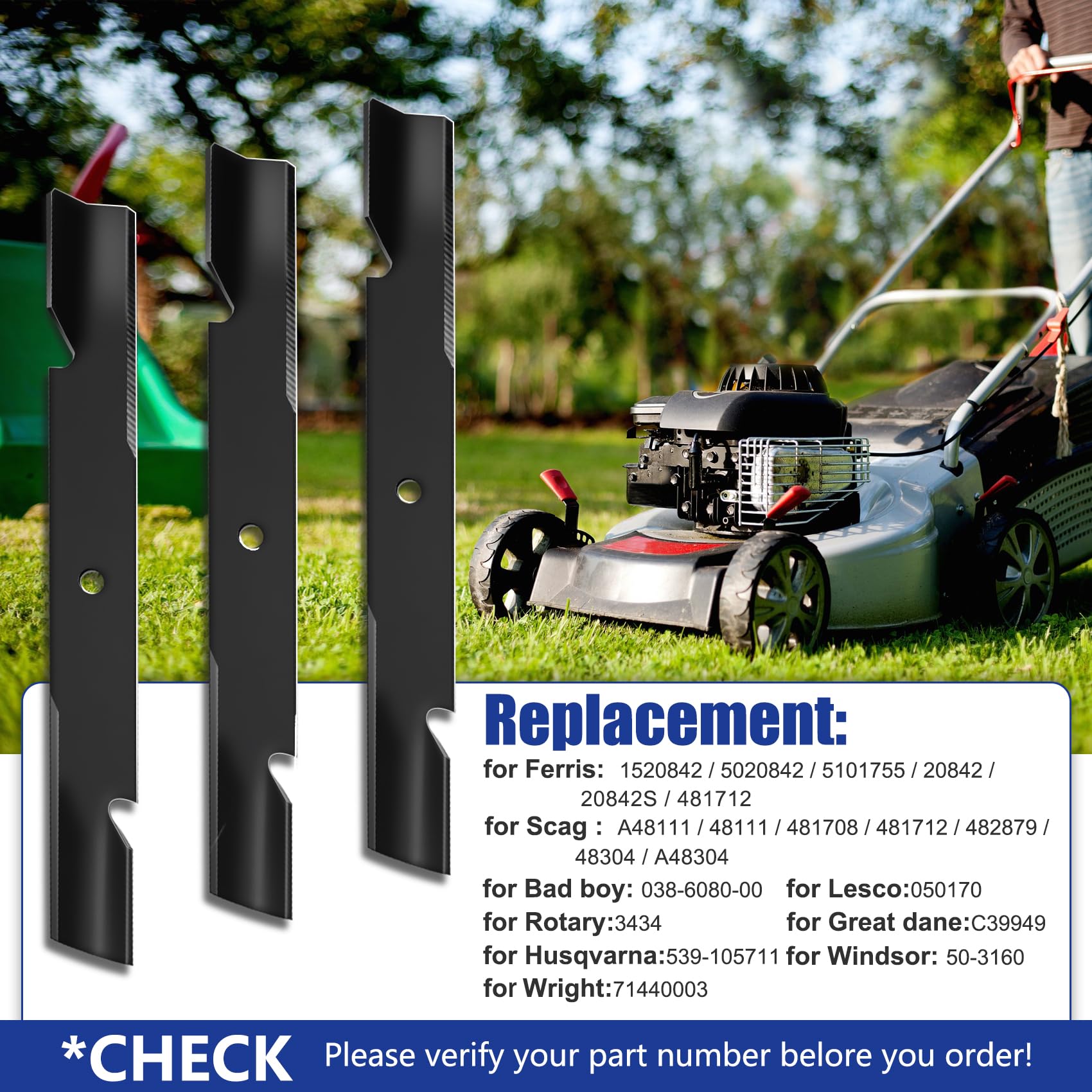 Upgrade 5101755S - Cuchillas para cortacésped 5101755 5020842S 15208425S 21 pulgadas, compatible con Ferris Bad Boy Husqvarna Lesco Great dane Windsor Wright Scag de 61 pulgadas