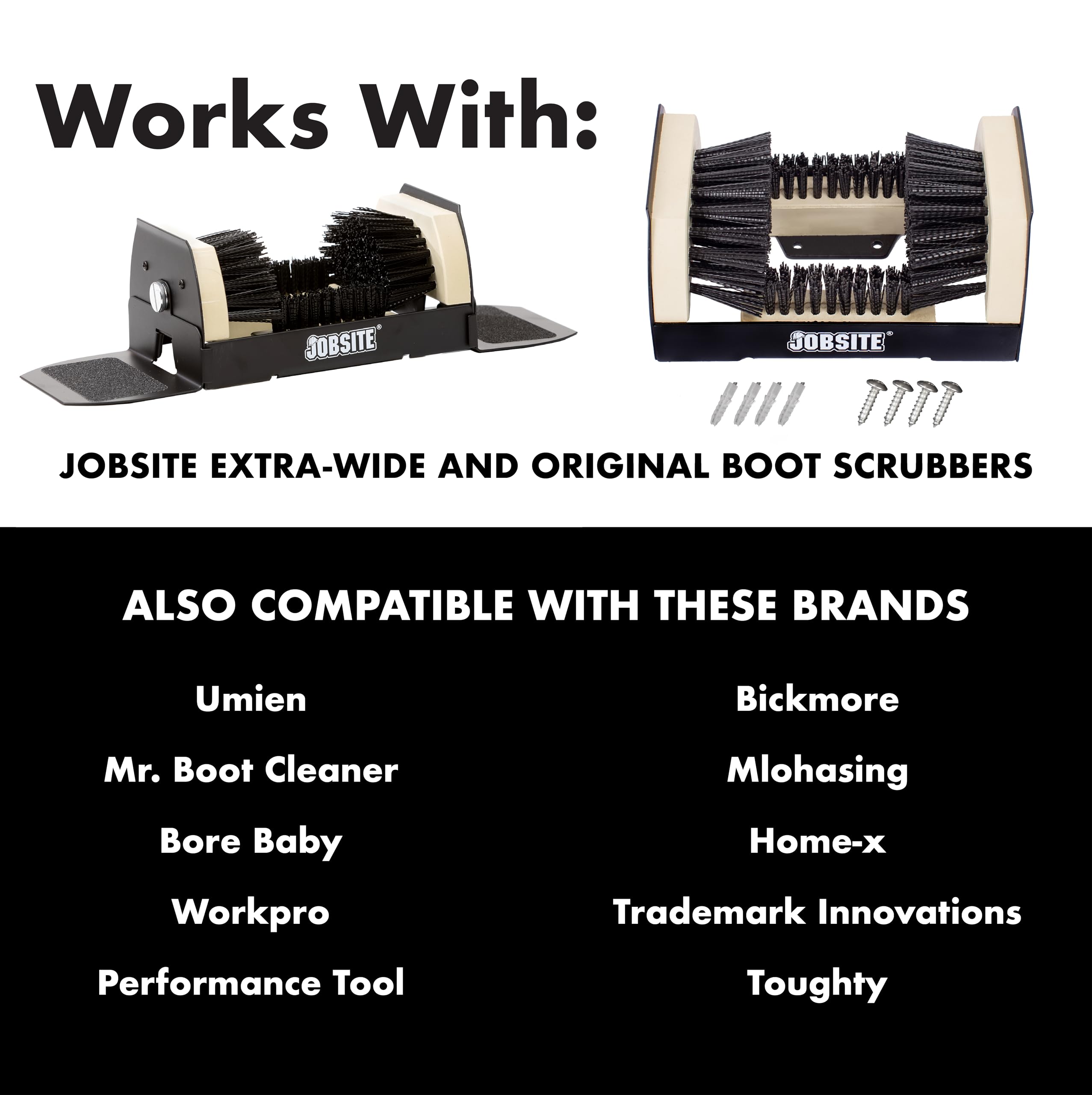 JobSite - Cepillos de repuesto para limpiador de botas, 2 cepillos laterales y 2 inferiores, compatibles con los depuradores de botas originales y extra anchos de JobSite, paquete de 6