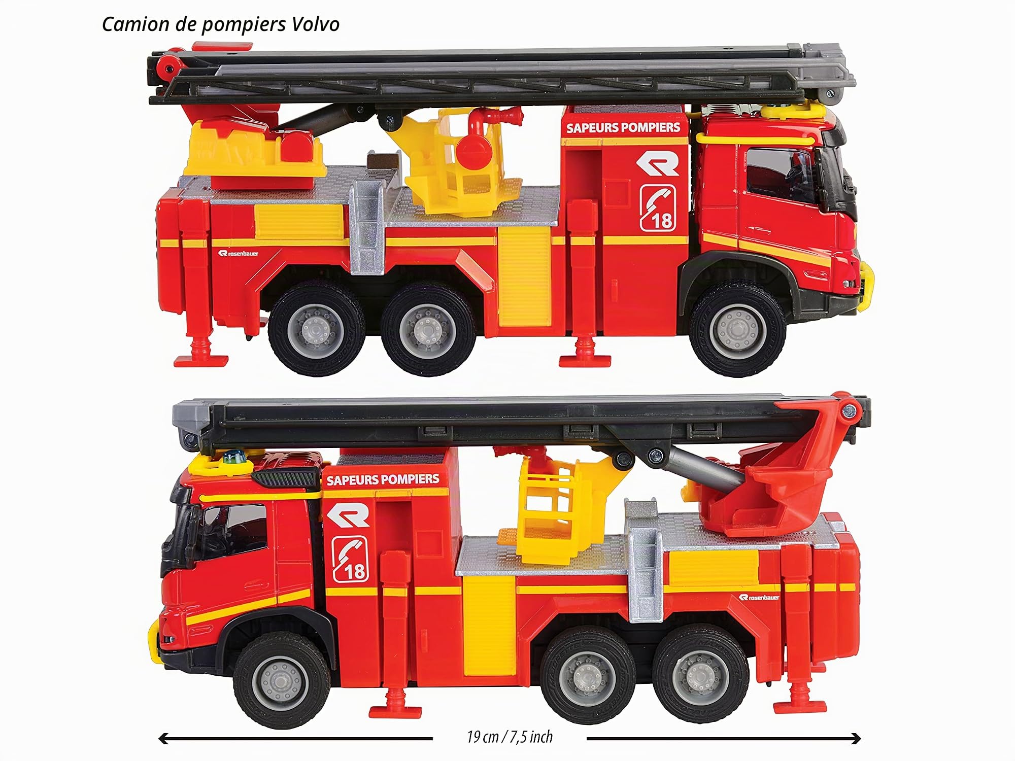 Majorette - Grand Series - Volvo Camion Pompiers - 19cm (Echelle 1/43ème) - Sons et Lumières - Dès 3 Ans - 213713000002, rojo