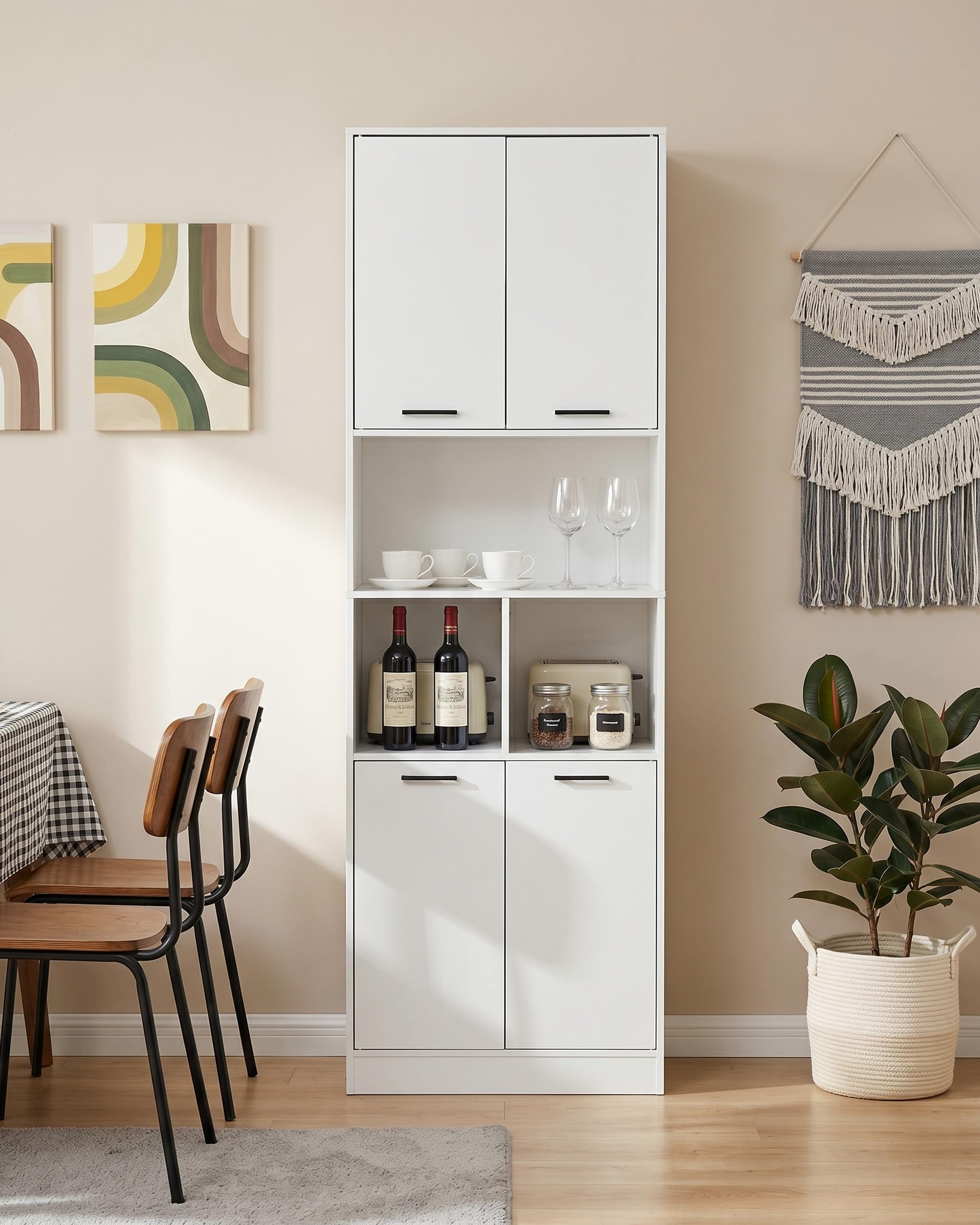 hitsuki Armario Cocina 60x40x180.5cm Mueble Almacenaje con Estantes Ajustables Vitrina para Cocina Salón Baño Blanco