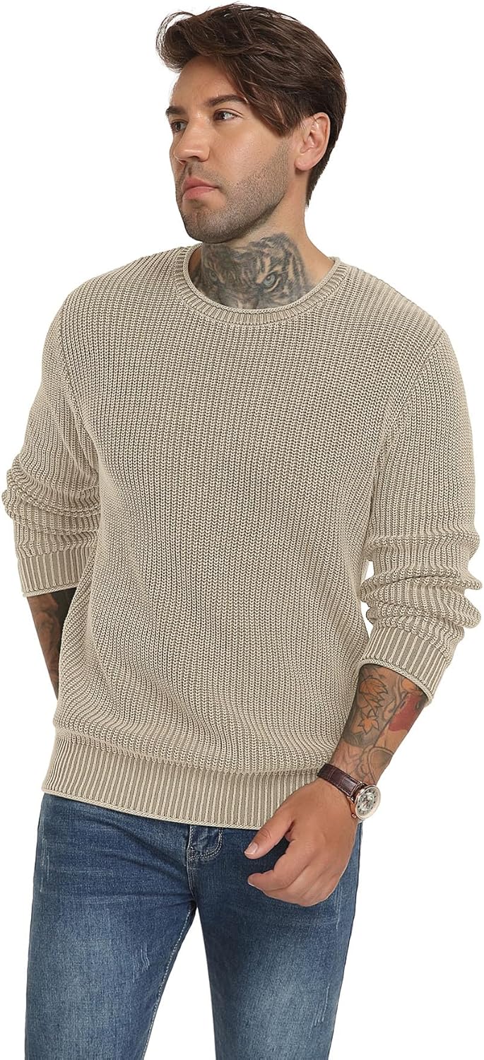 NITAGUT Men's Crewneck Sweater Soft Casual Classic Pullover Washed Knitwear Sweaters with Ribbing Edge - Image 3