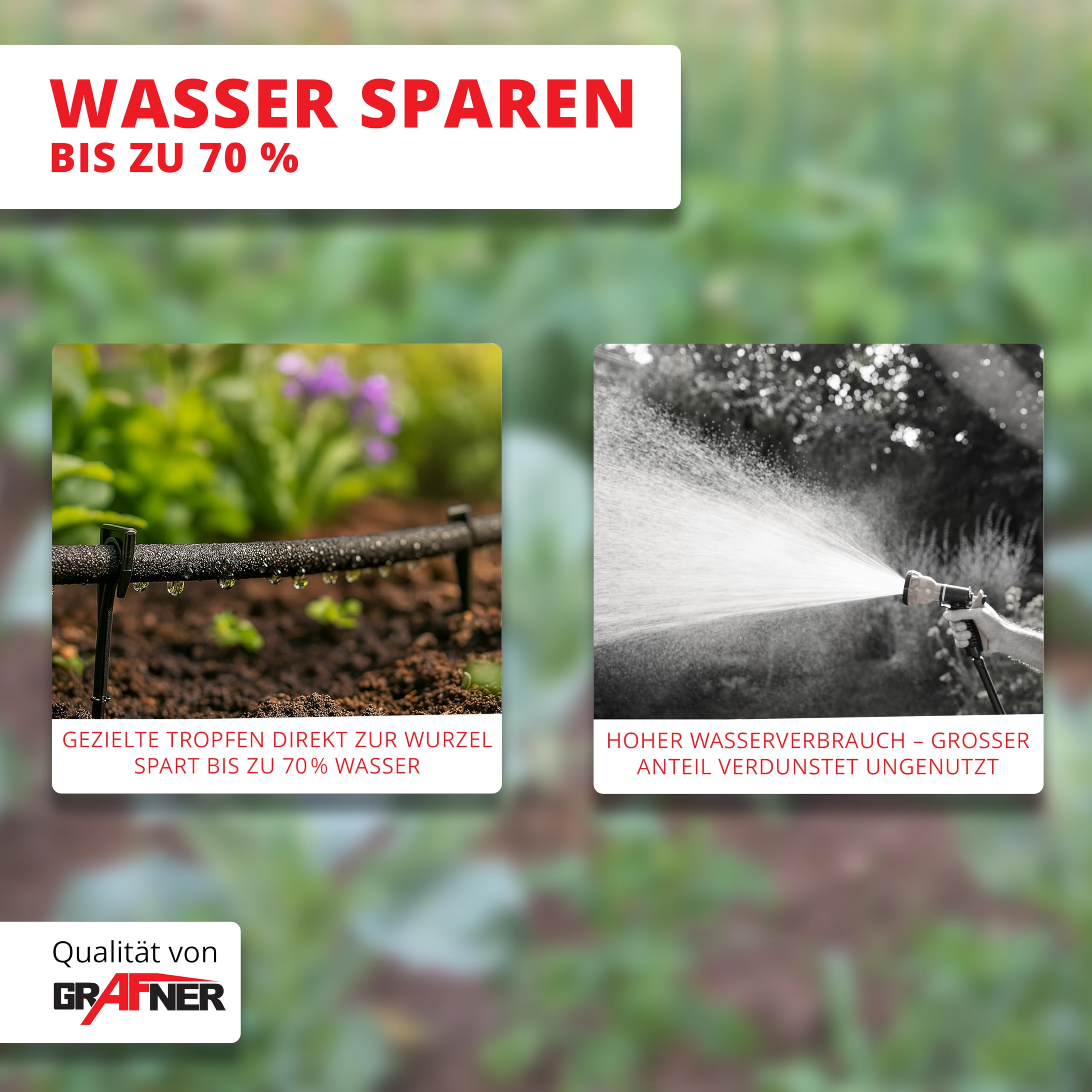 Grafner 50 Meter Perlschlauch Starter-Set, 38 teilig mit Erdanker, Eckverbinder, T-Verbinder, Endstopfen und Klickanschlüssen, wassersparend Bewässerungsschlauch Tropfschlauch