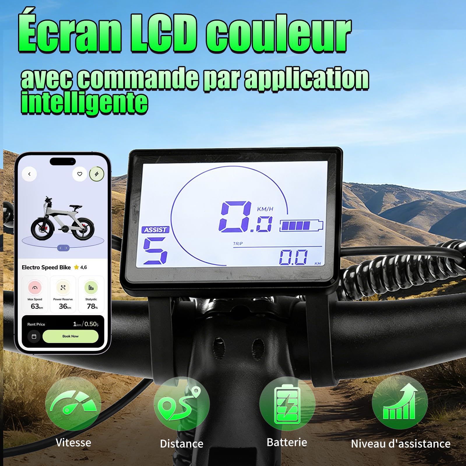Vélo électrique 26M208 pour femme, gris, moteur sans balais 250 W, batterie 36 V 13 Ah, 25 km/h, IPX7, écran LCD avec contrôle par application, portée jusqu'à 100 km