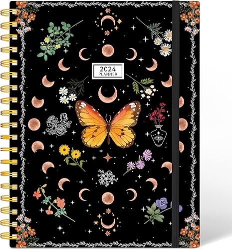 Agenda de tapa dura 2024, agenda diaria semanal y mensual, cuaderno de lista de tareas 2024 con pestañas mensuales, bolsillo interior, encuadernado