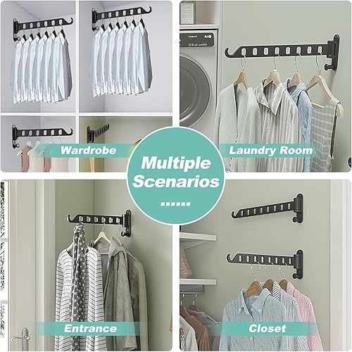 Miniatura 7 de SKIKEN Percha para ropa de montaje en pared, brazo oscilante, brazo fuerte de 8 agujeros, estante para secadora de lavandería, colgador de abrigo