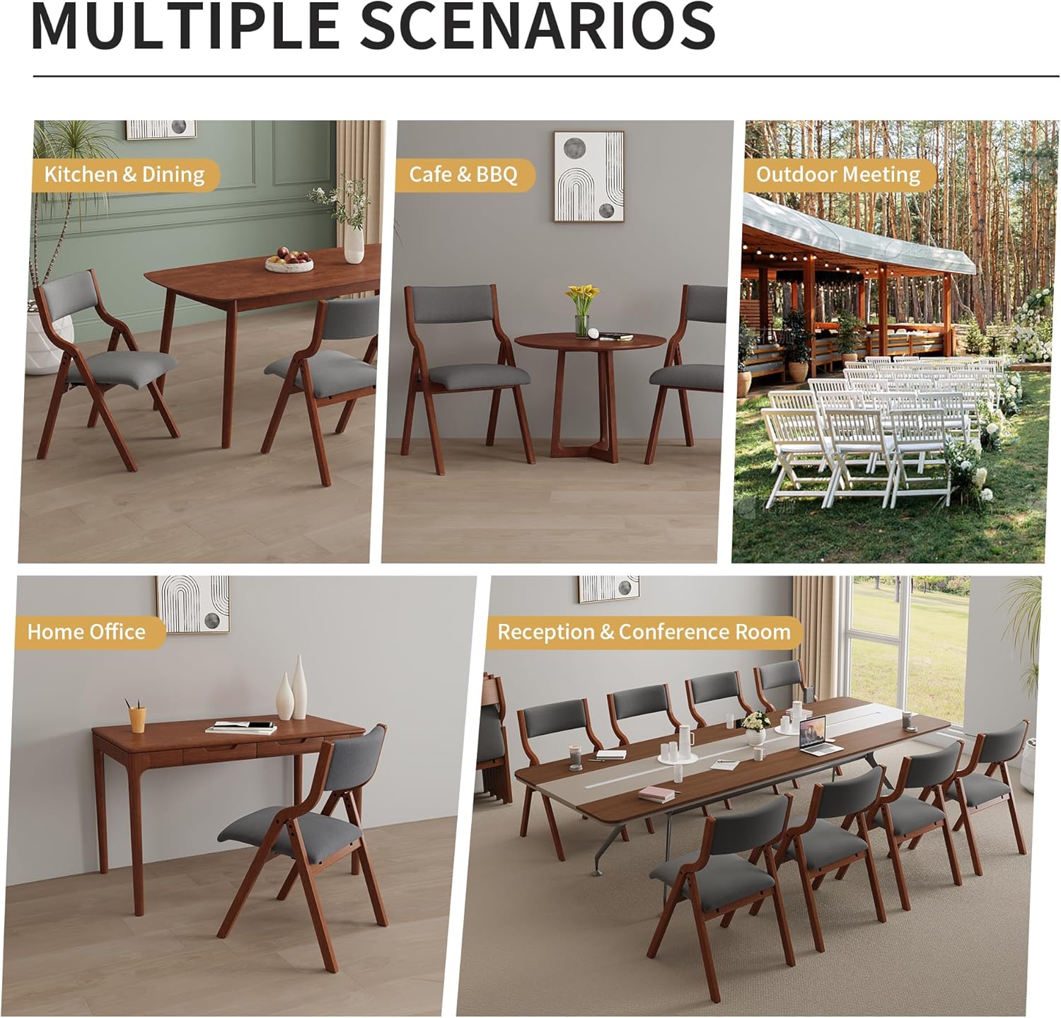 Ball & Cast Upholstered Folding Dining Chairs Set of 2, Foldable Wooden Chair 2-Pack, Portable Office-Chair for Kitchen Outdoor Activity, Easy Carry & Storage, Cherry+Dark Grey