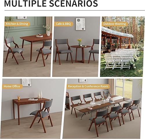 Miniatura 8 de Ball & Cast Juego de 2 sillas plegables tapizadas para comedor, sillas de madera plegables de 2 unidades, silla de oficina portátil para cocina y