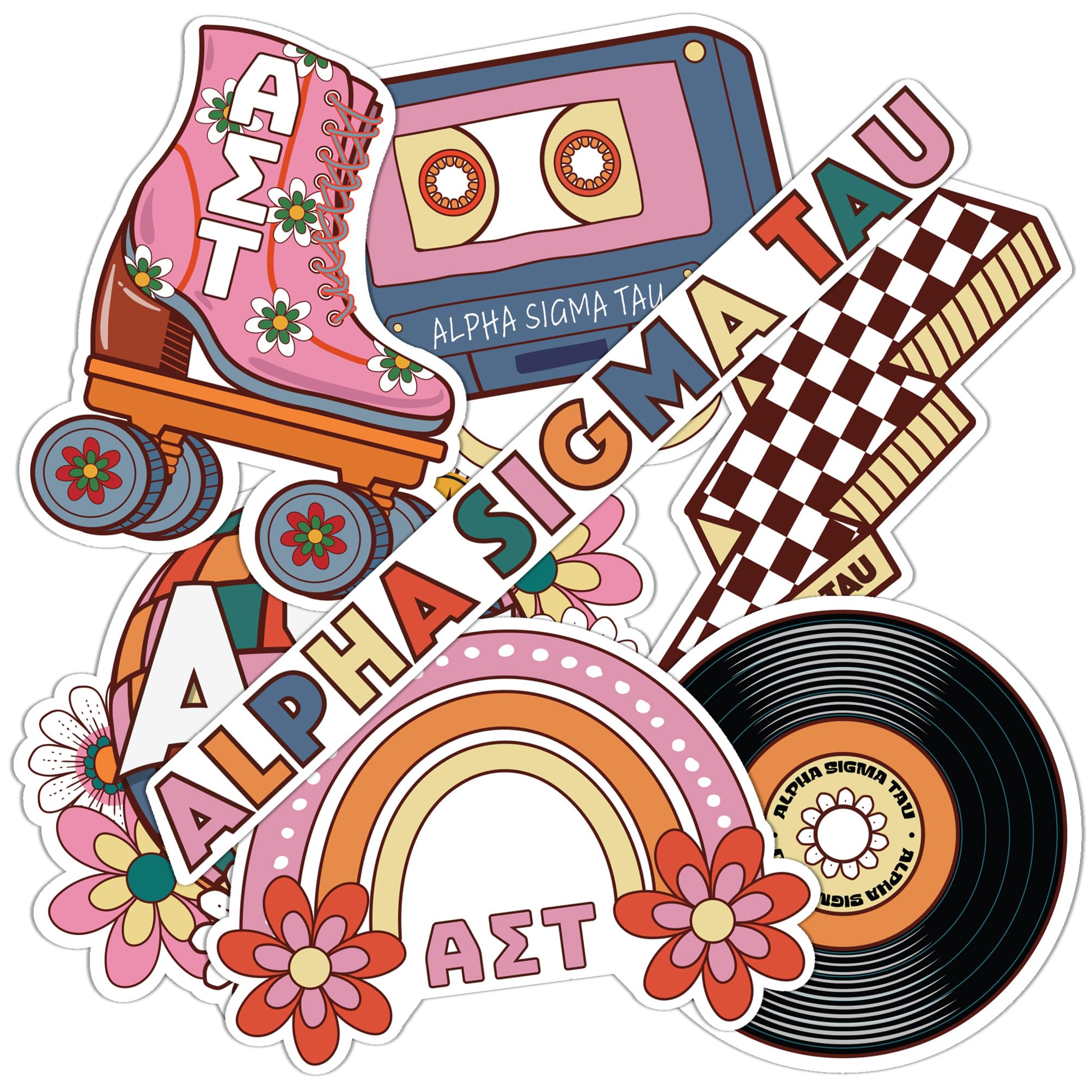 Desert Cactus Alpha Sigma Tau Sorority Sticker Sheet Decal Laptop Water Bottle Car ASA (Retro Sheet)