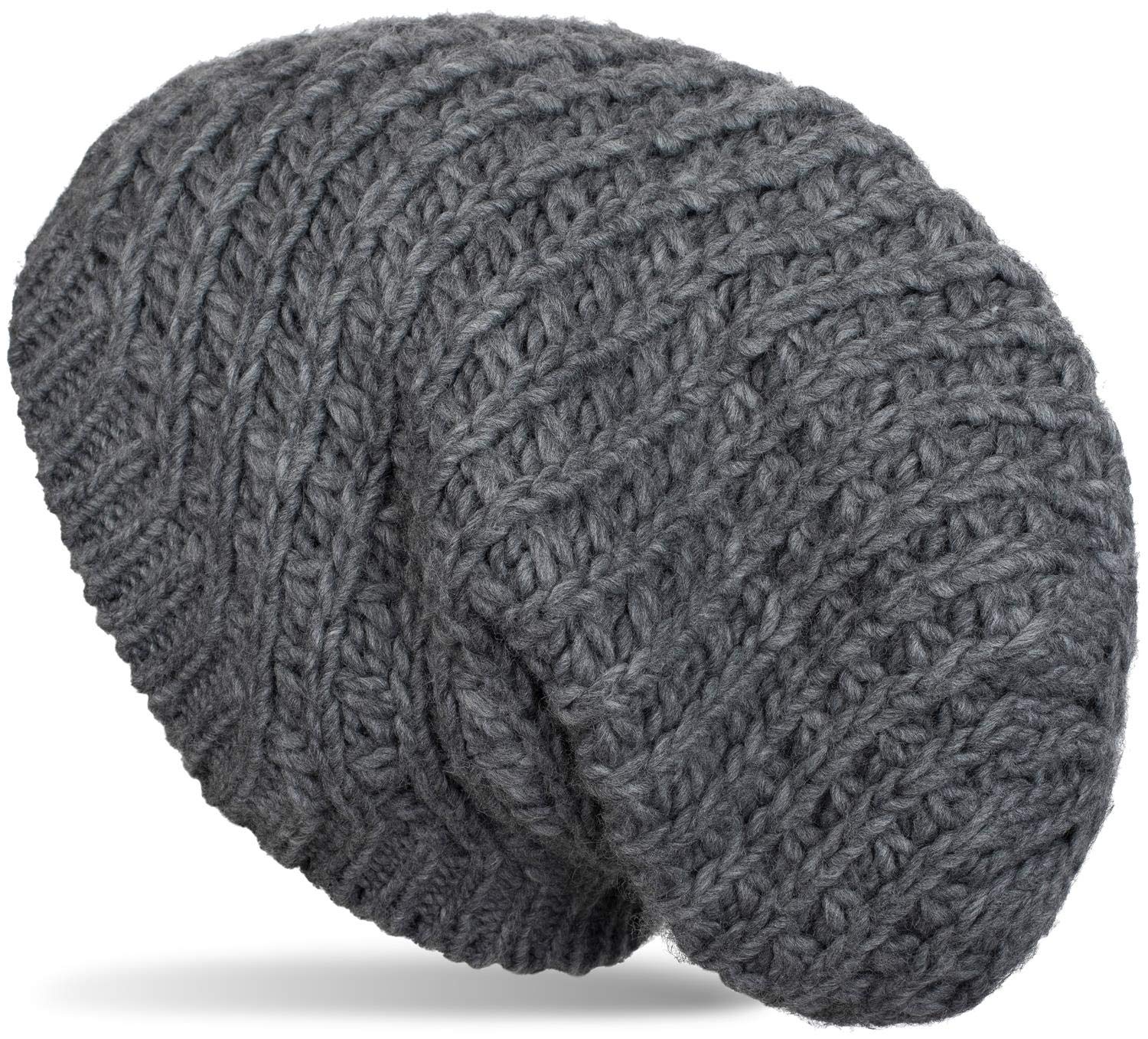 styleBREAKER Unisex Knit Beanie with Rough Knit, Long Slouch Beanie, Winter Knit hat 04024158, Colour:Grey
