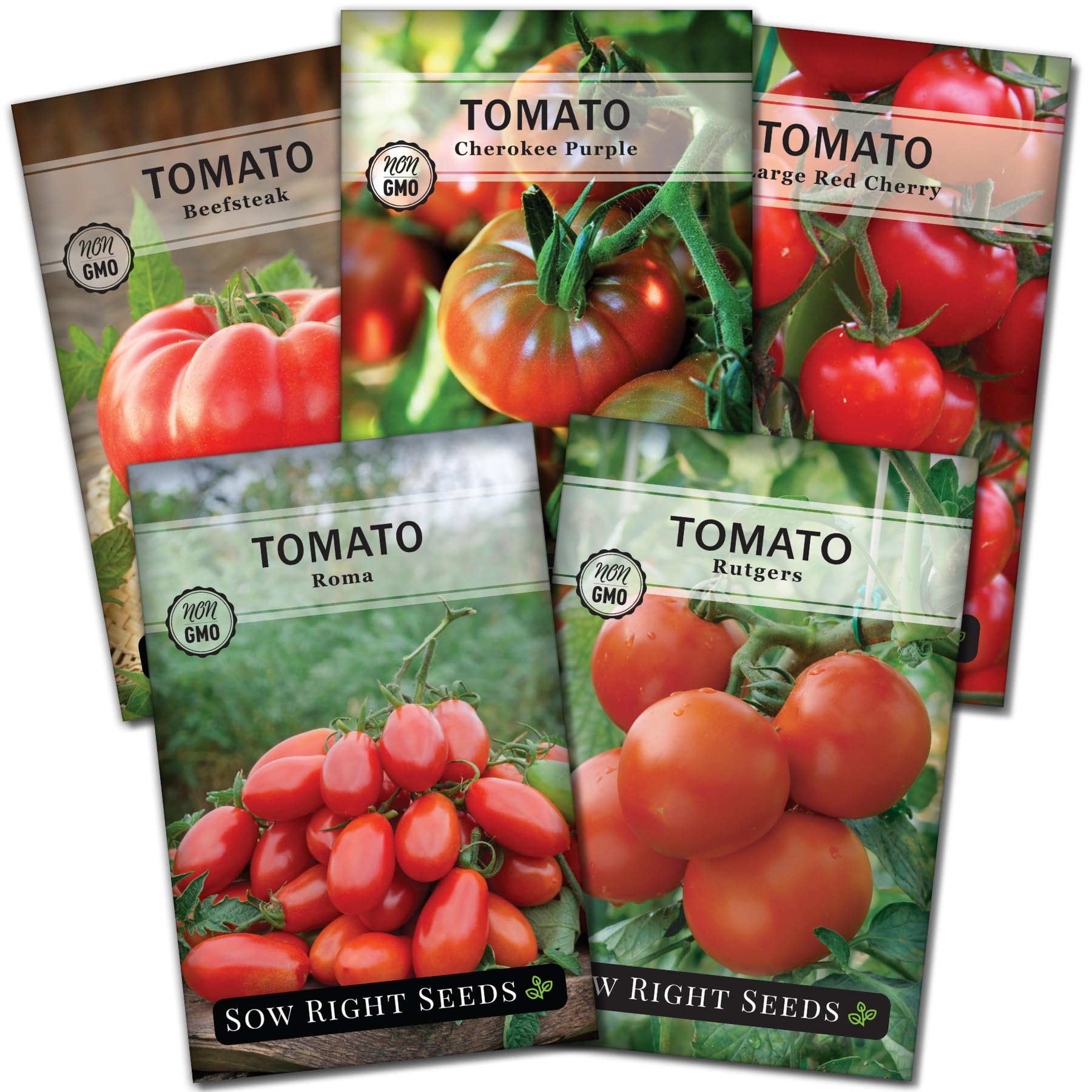 Sow Right Seeds - Classic Tomato Seed Collection for Planting - Cherokee Purple, Beefsteak, Large Red Cherry, Rutgers, and Roma Tomatoes - Non-GMO Heirloom Varieties Plant a Home Vegetable Garden