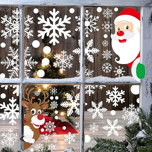 406pcs Christmas Window Clings for Glass Windows Christmas Window Decals Snowflakes Christmas Decorations Christmas Window Stickers for Kids Holiday
