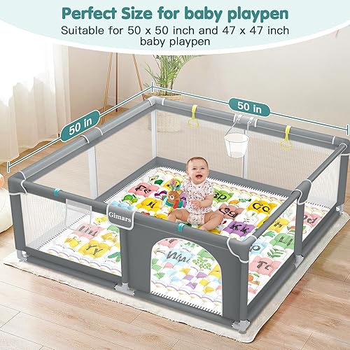 Miniatura 5 de Gimars Tapete de juego acolchado de 50 x 50 pulgadas, bonito diseño de patrón, tapete grueso de espuma de una pieza para bebé, tapete de juego para