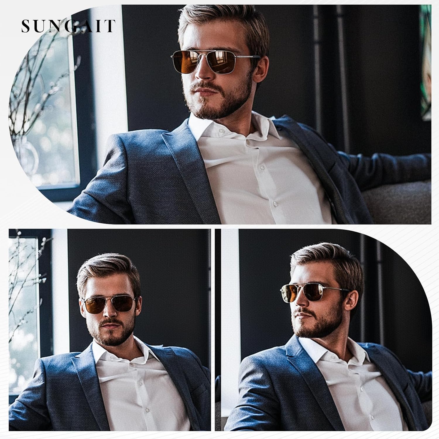 SUNGAIT Real Glass Lens Sunglasses Military Style Pilot Aviator HD Shades with Upgraded Spring Hinge Bayonet Temples - Image 3