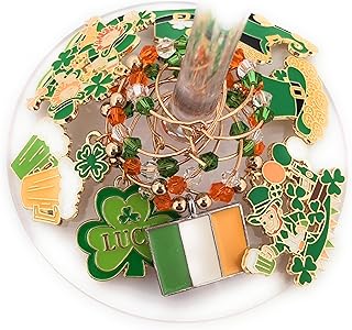 St. Patrick's Day Wine Charms, Irish Wine Charms, Gifts, Shamrock and Leprechaun Glass Tag Identifier, Celtic Gifts, Irish Party Supplies and Party Favors - 8 piece set