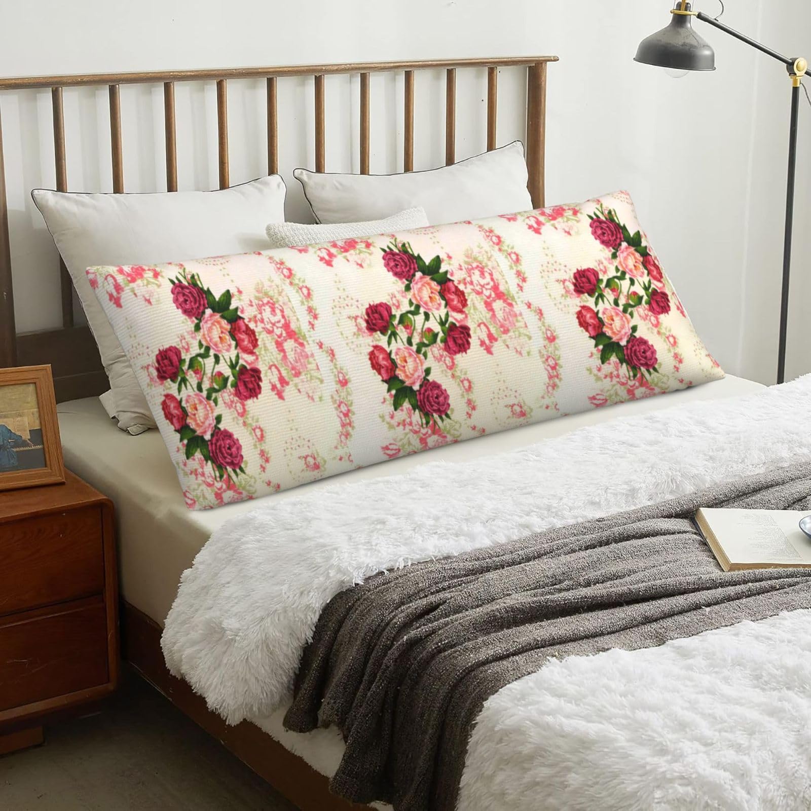 Pink Roses, Body Pillow Cover with Zipper,Long Body Pillowcase 20 x 60 in