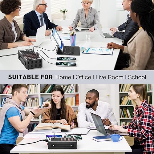 Miniatura 7 de Estación de carga USB múltiple de 60 puertos (40 puertos USB A y 20 puertos USB  C), estación de carga rápida MIXILIN de 300 W (60 A) con