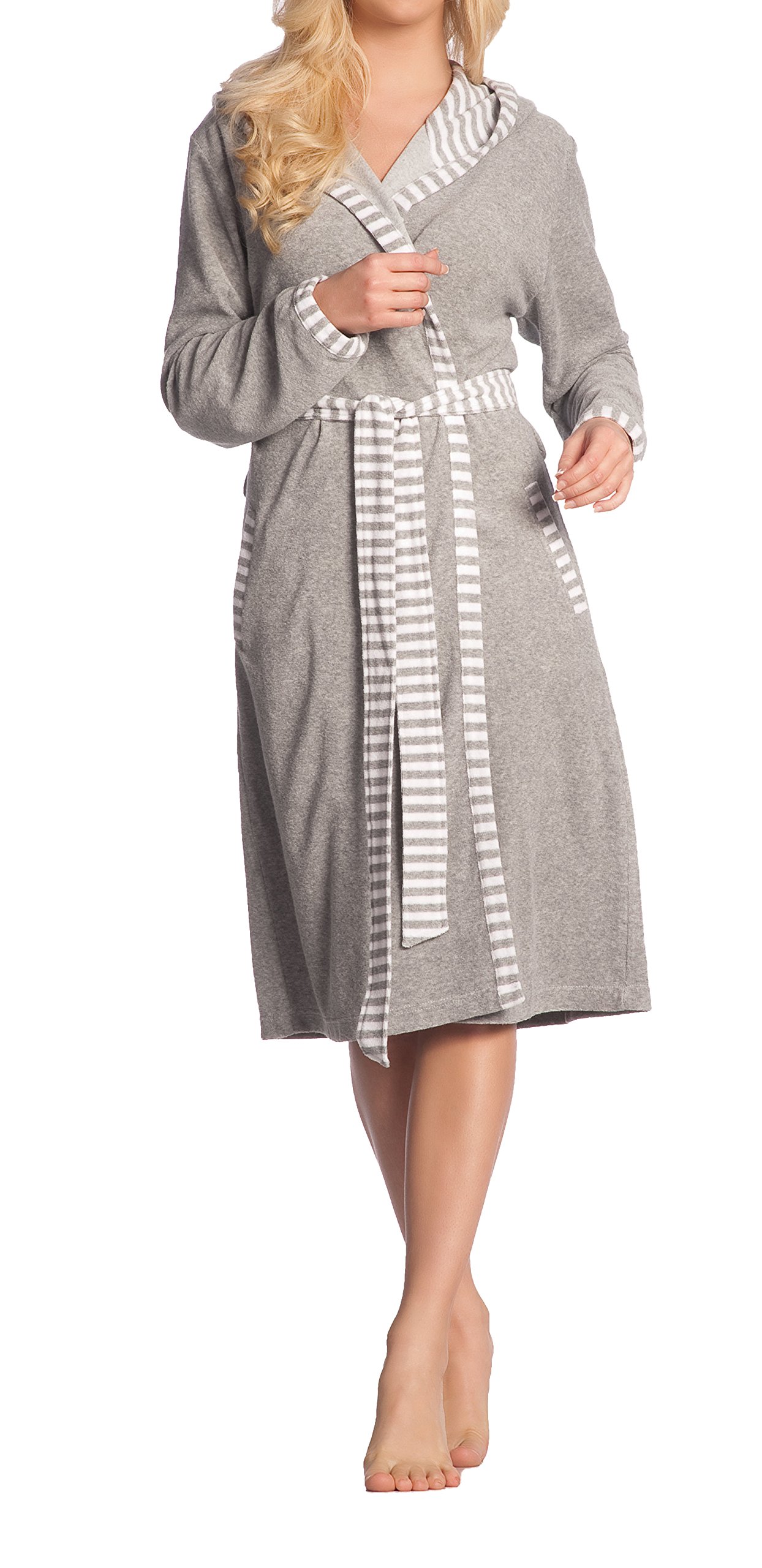 Vossen Damenbademantel Juno Kurzmantel mit Kapuze, Rundstrickware, 80% Baumwolle, 20% Polyester