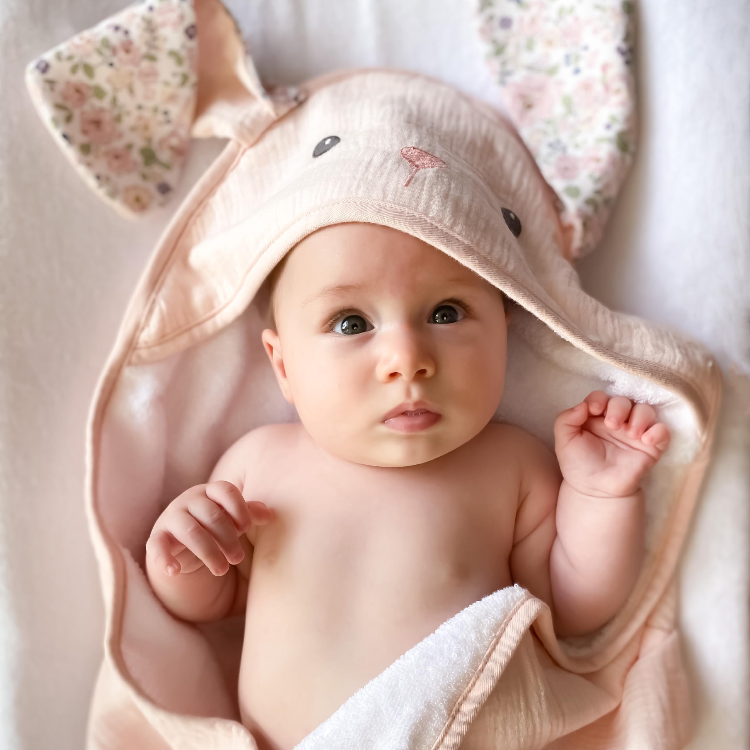 MON AMI Ensemble serviette de bain à capuche et gant de toilette pour bébé de 0 à 18 mois, serviette de bain en coton doux de qualité supérieure, serviette de bain pour tout-petits, pour fête