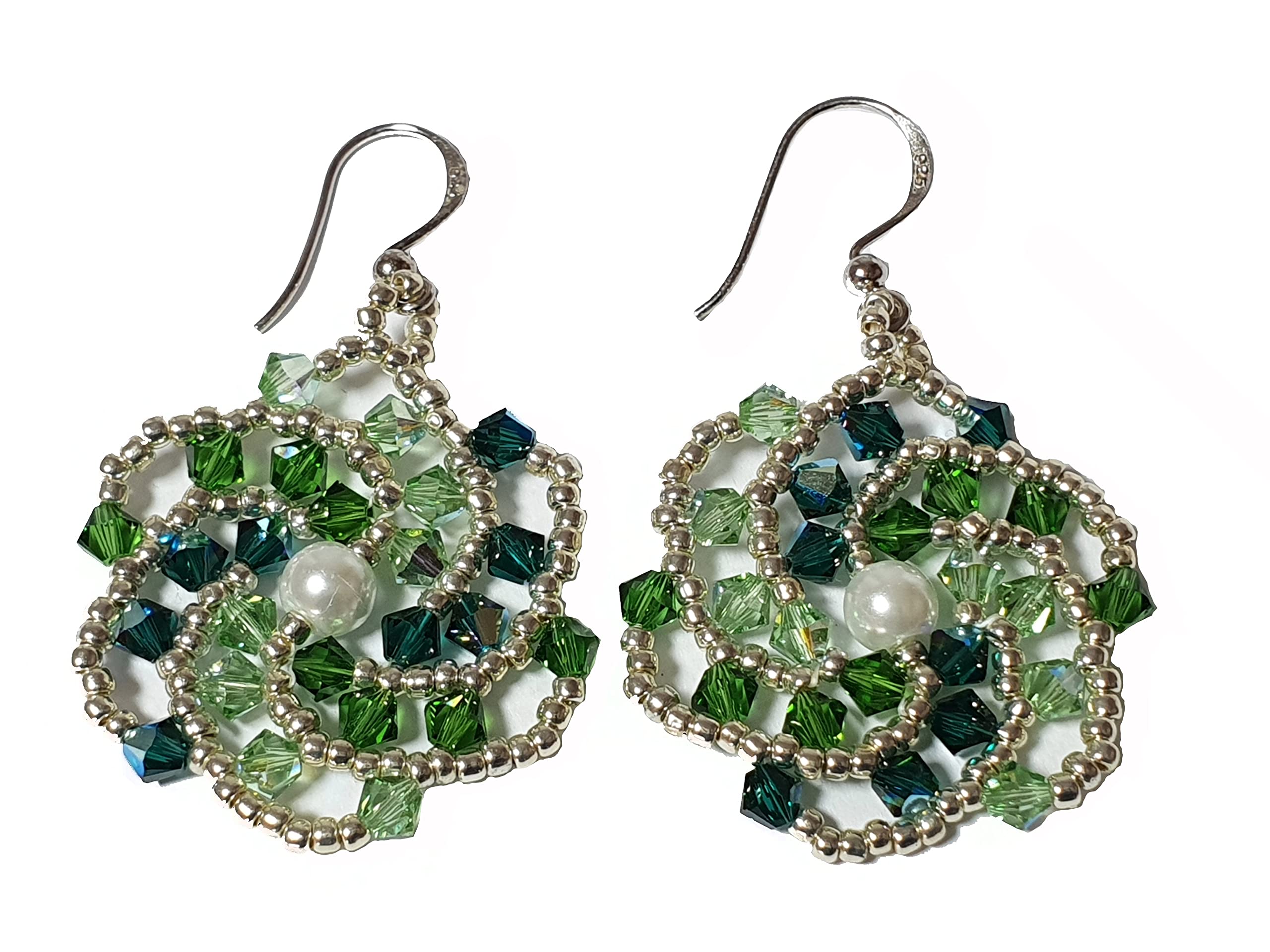 IohanaSchmuck Damen Silber Ohrringe Ohrstecker Ohrclips Klappohrhänger "Twister" mit Kristalle, Grün, 3,4 cm groß, handmade, reine Handarbeit, eigene Herstellung
