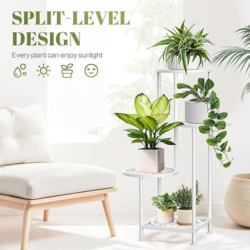 Miniatura 3 de Soporte de 4 niveles para plantas al aire libre e interior, soporte de exhibición de metal para flores, múltiples plantas esquineras altas para