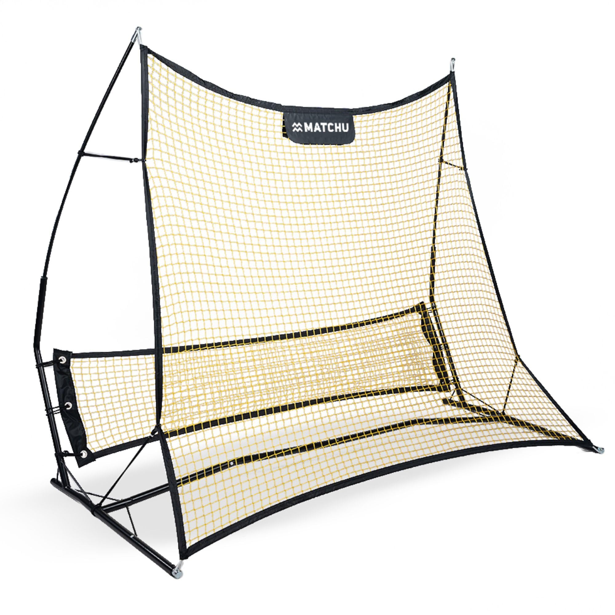 MATCHU - Filet de Rebond Football - 2en1 - INCL. Sac - 183x130cm - Kickback - Convient pour Le Football et Le Handball - Noir/Jaune