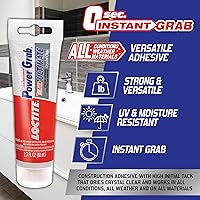 Vista 12 de Loctite Power Grab Ultimate - Adhesivo de construcción transparente, cartucho de 9 onzas líquidas, 1 paquete, pegamento de construcción versátil
