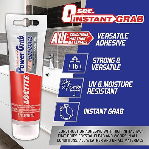 Miniatura 12 de Loctite Power Grab Ultimate - Adhesivo de construcción transparente, cartucho de 9 onzas líquidas, 1 paquete, pegamento de construcción versátil