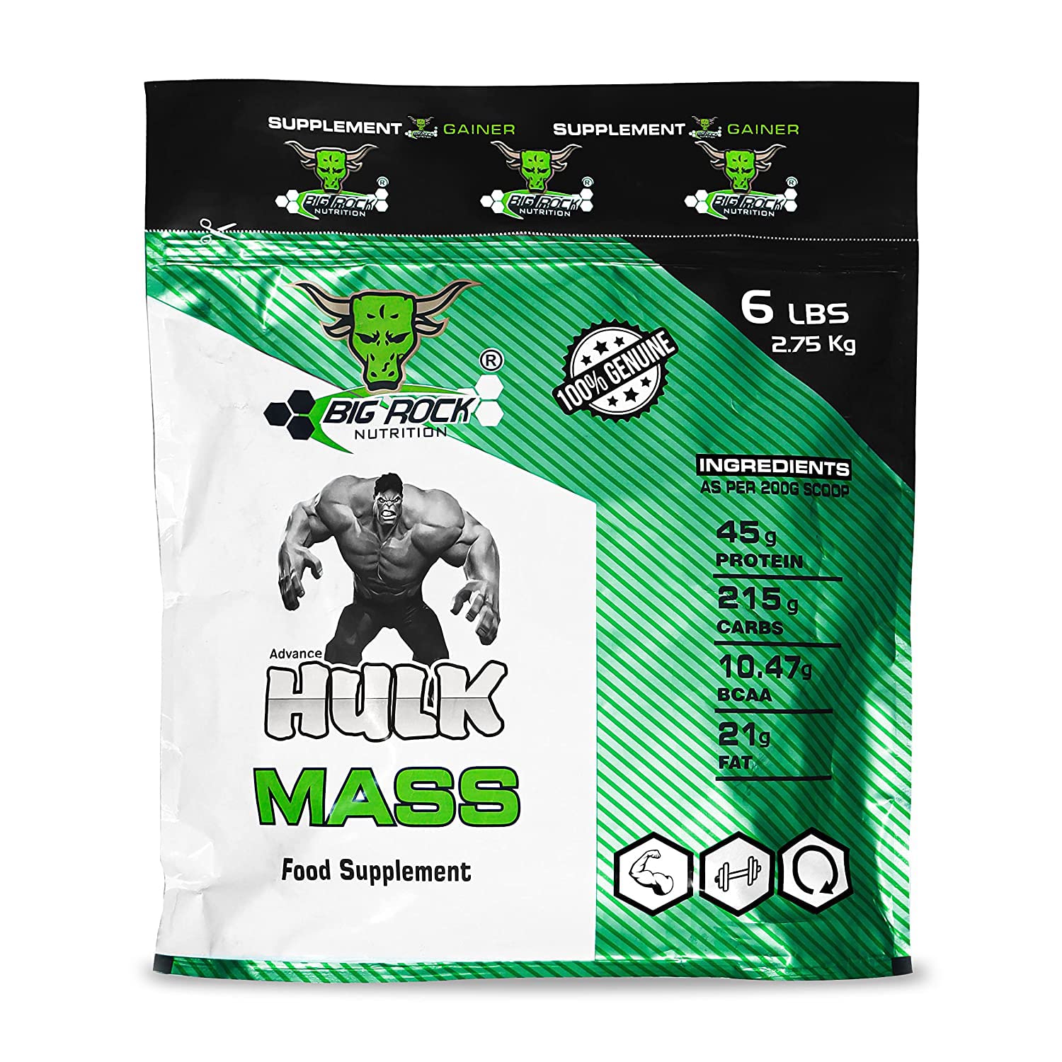 BIG ROCK NUTRITION Advance Hulk Mass Gainer Protein Powder (Chocolate, 2.75 kg/6Lbs) Bodybuilding Gym Preworkout Supplement For Men and Women Advance Muscles Gain