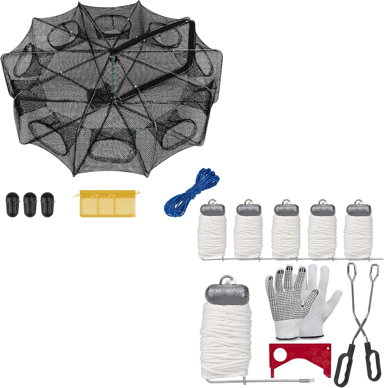 QualyQualy Fishing Bait Trap Crab Net + Crab Throw Line Length 30FT/9.14M Weighted Crab Trap Line Kit