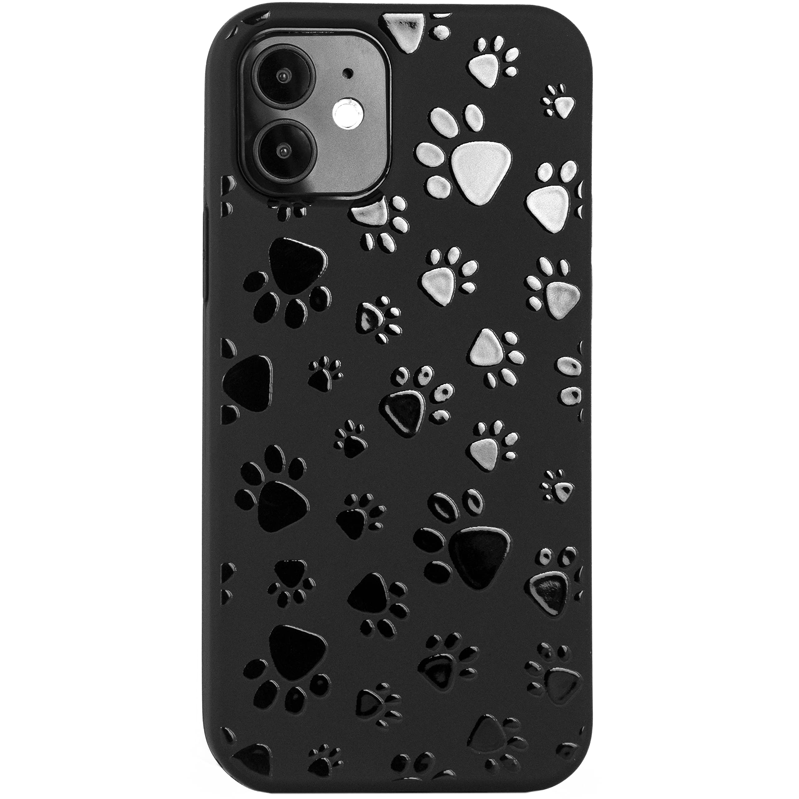 CavkaMatte Black Case Compatible with - iPhone 12 Pro Max - 6.7 inch TPU Rubber Cover Cute Cat Paws Design for Her Bumper Slim Fashionable Shockproof Dog Aesthetic Vet Tech Adorable Animal for Kids