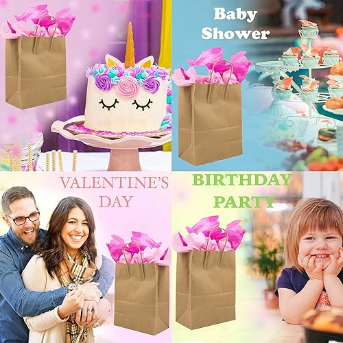 Miniatura 9 de Bolsas de regalo de papel kraft marrón de 5.25 x 3.25 x 8 pulgadas a granel con asas. Ideal para compras, embalaje, venta al por menor, fiesta,