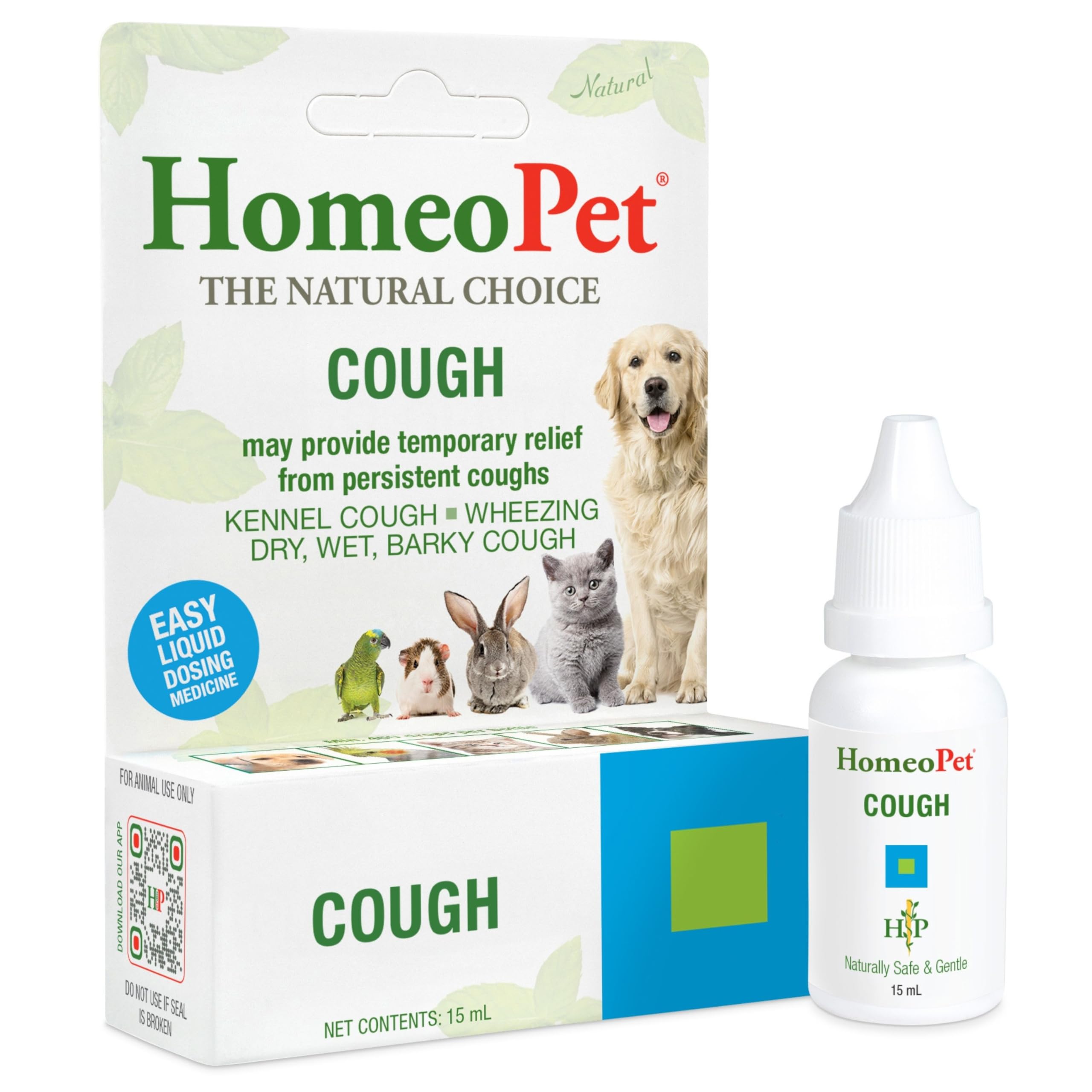 HomeoPet Cough, Natural Cough Supplement for Dogs, Cats, and Other Pets, Safe and Gentle Cough Medicine, 15 Milliliters
