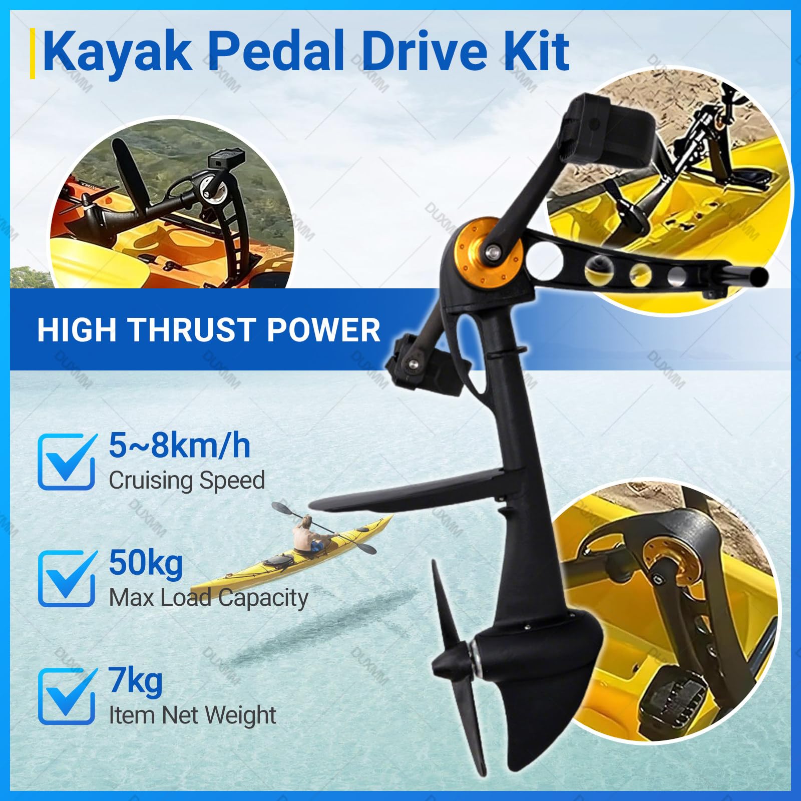 Ersatz-Antriebseinheit für Kajak-Pedalantriebe, Pedal-Antriebssystem, universelles Pedalantriebs-Set mit Unterwasser-Befestigungsclips für alle gängigen Kajaks und aufblasbaren Outdoor-Angelboote