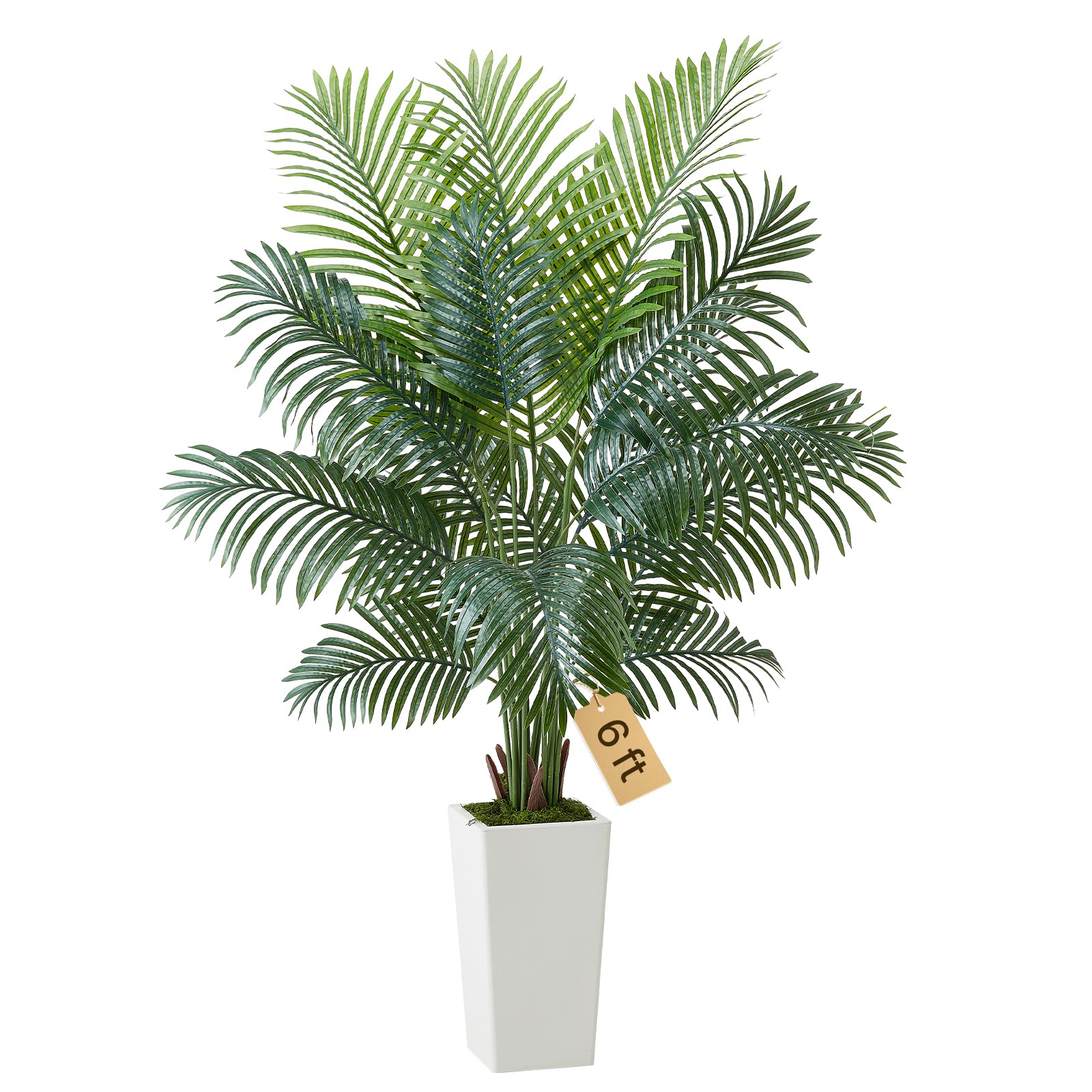 VEVOR Palmier Artificiel Areca, 1,8 m, Plante Artificielle Tropicale en Pot Blanc, Faux Arbre Tropical Palmier Areca, Fausse Plante pour Décoration d'Intérieur, Salon, Bureau, Intérieur et Extérieur