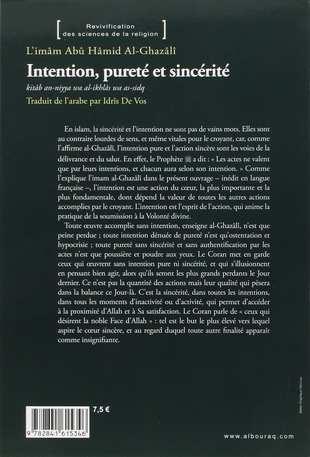 Amazon Fr Intention Purete Et Sincerite Al Ghazali Mohamed Livres