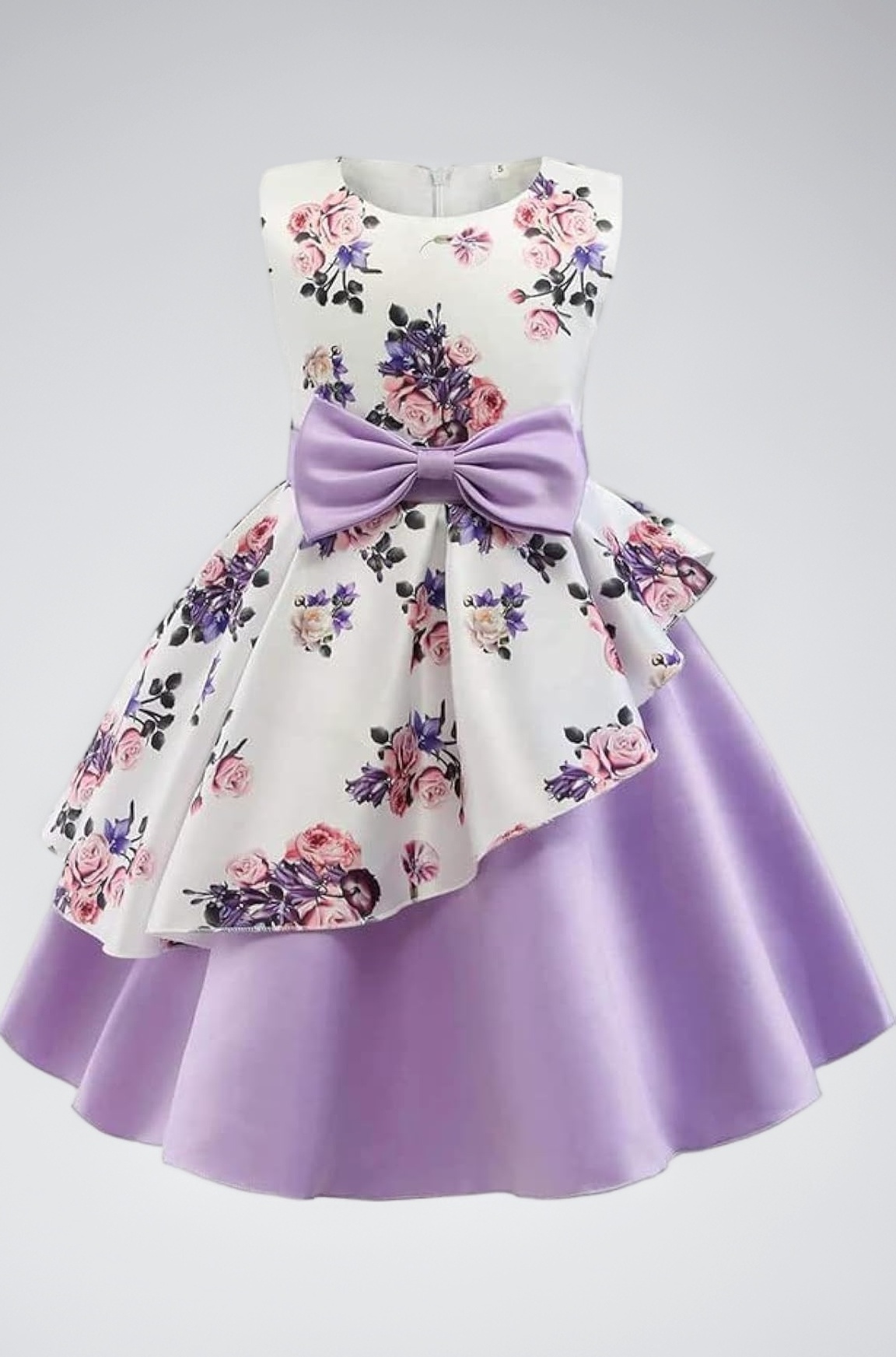 Girl's Satin Floral Printed Frock Knee Length Short Frocks Dress.