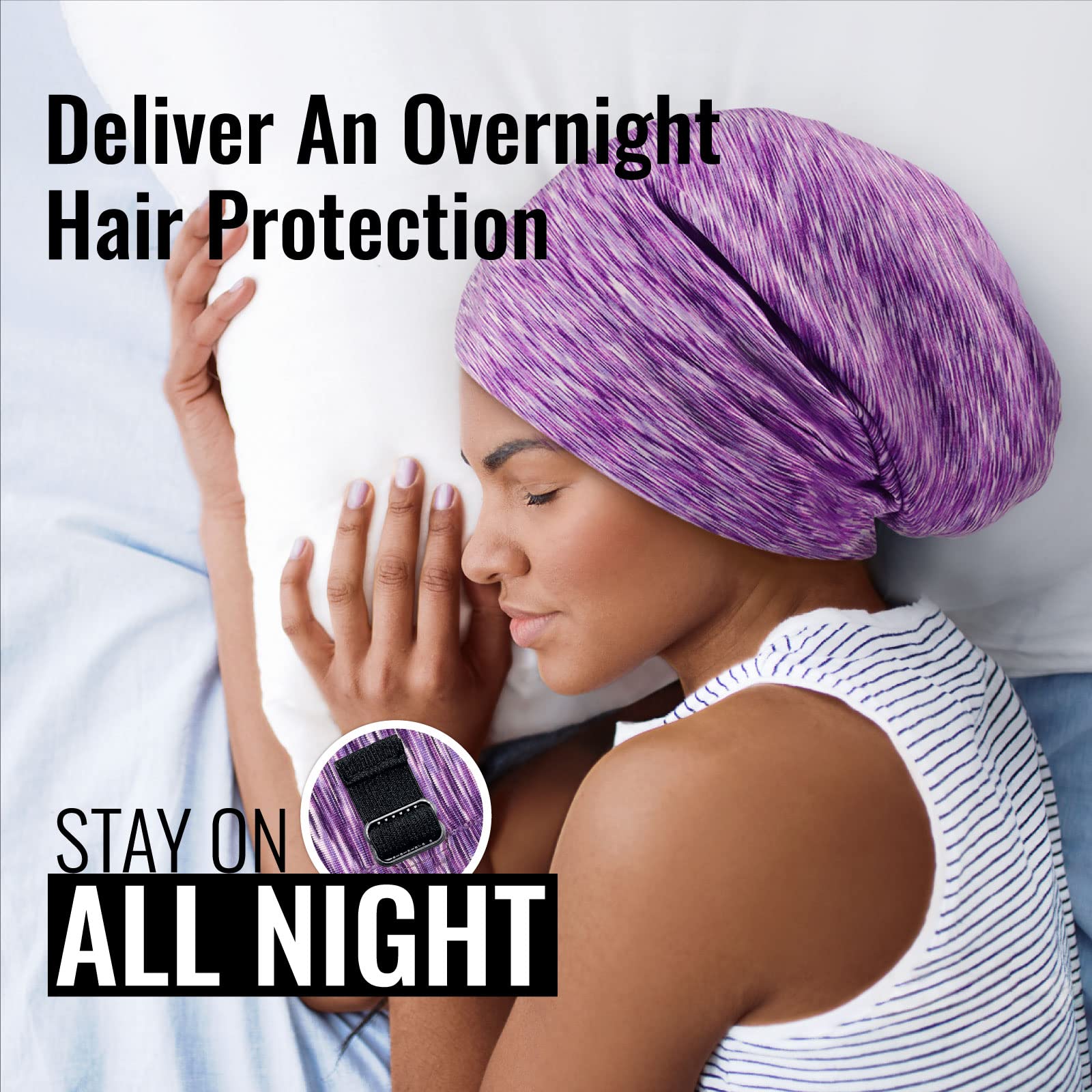 Silk Lined Sleep Bonnet Adjustable Strap Hair Protection All Night Comfort Homelove 2-Pack Satin Sleep Bonnet, Adjustable Strap  main image 2