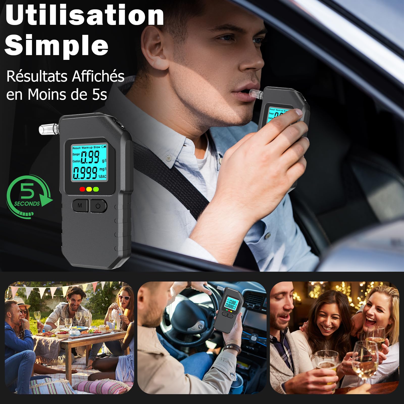 Ethylotest Electronique, Etiloteste Electronique Écran LCD, Portable Alcotest avec Mémoire Affichage Numérique avec 20 Embouts pour Usage Test Person Professionnel Domicile