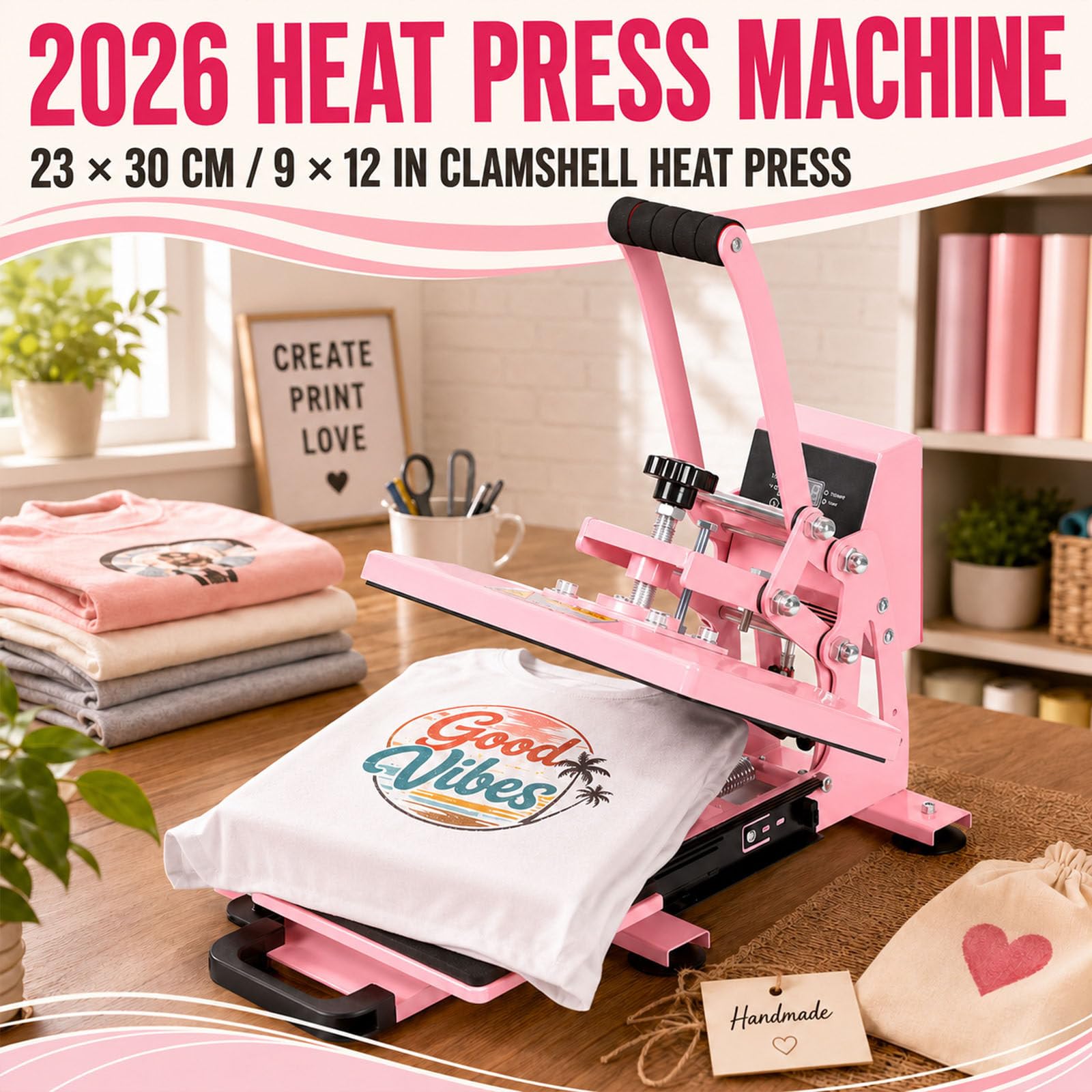 Macchina per Termostampa su T-Shirt, Pressa A Sublimazione A Conchiglia con Piastra in PTFE, Timer da 0 A 999 Secondi E Piastra A Pressione Uniforme, Macchina per Stampa A Caldo da 900 W