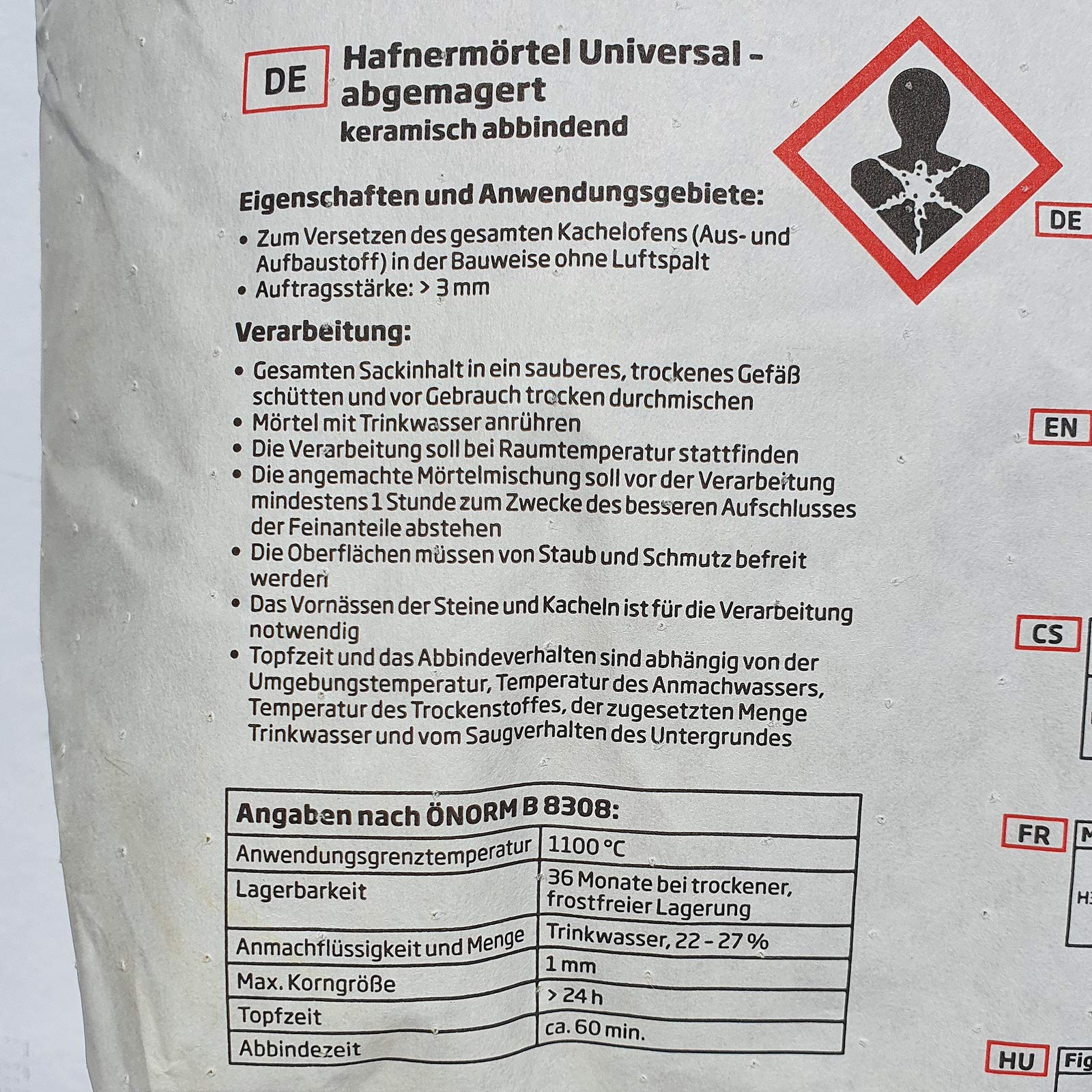 1,28€/kg Rath Hafnermörtel Universal Schamottmörtel 25Kg