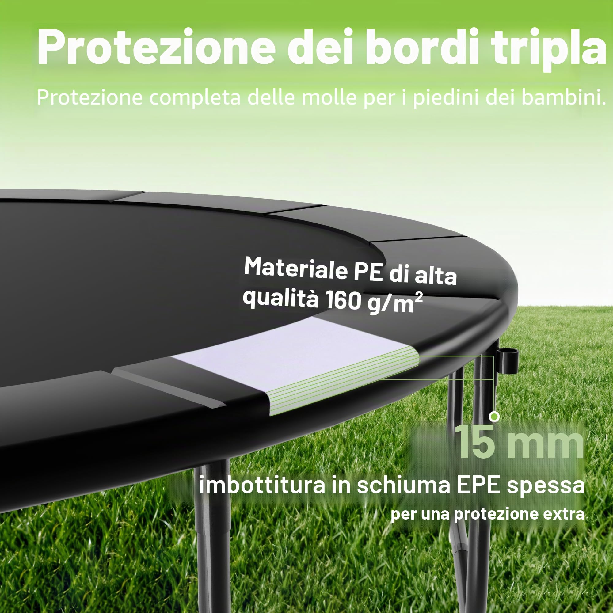 LeJump Trampolino Elastico 235/305/366 cm, Trampolino da Giardino per Bambini Con Rete di Sicurezza Alta e Scala, Trampolini Certificati GS, Capacità Massima 100/150 kg