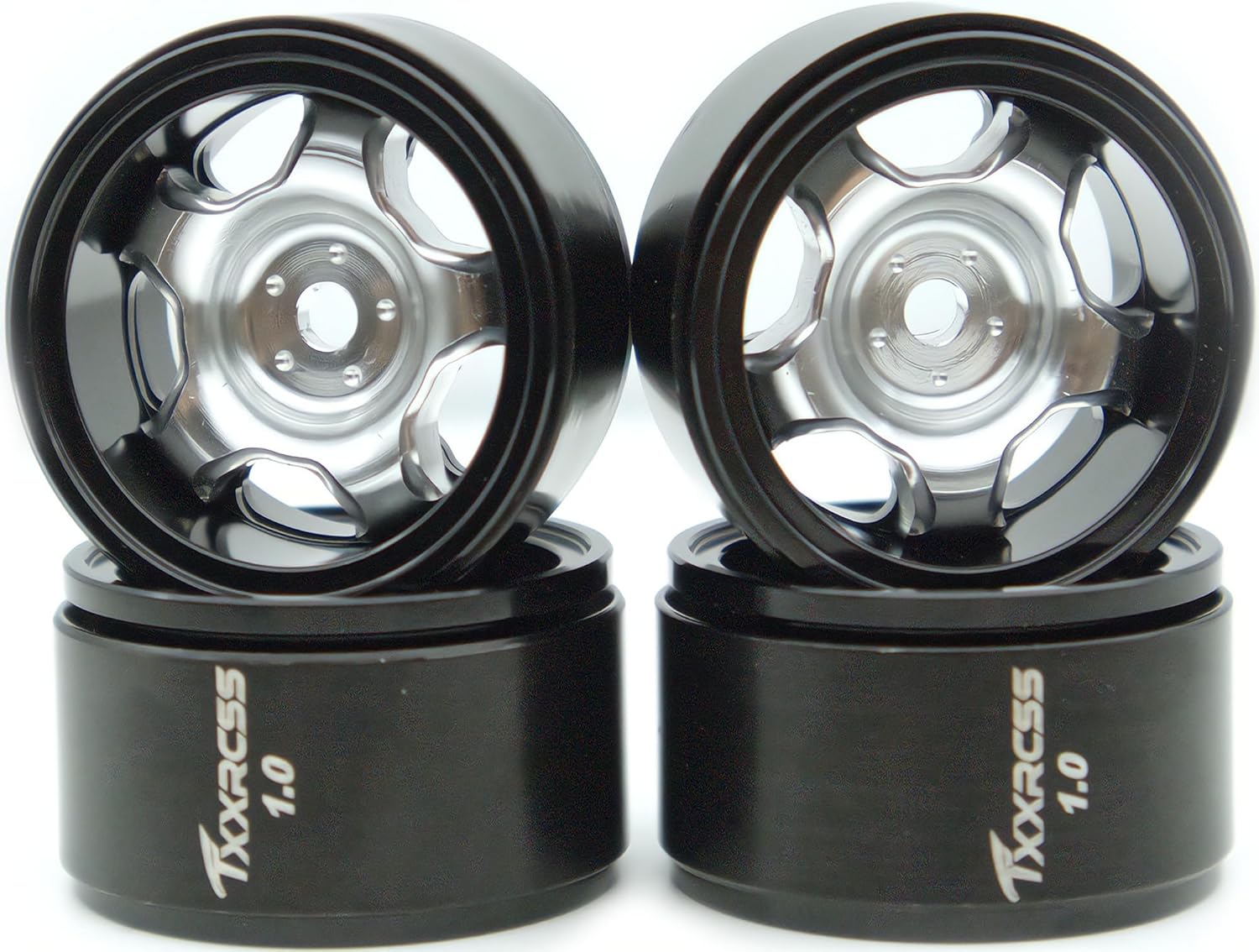 RC 1.0 Beadlock Wheels Offsets -2 Aluminum Rims for AX24 1/18 TRX4M All 1/24 Scale SCX24 Deadbolt RC Crawler Car Wheels Upgrades 4Pc (Silver)