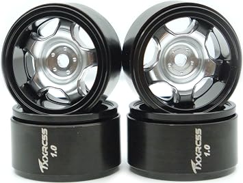 Offsets -2 Aluminum 1.0 Aluminum Beadlock Wheels Rims for 1/18 1/24 RC Crawler 4PCS Silver & Black WJ