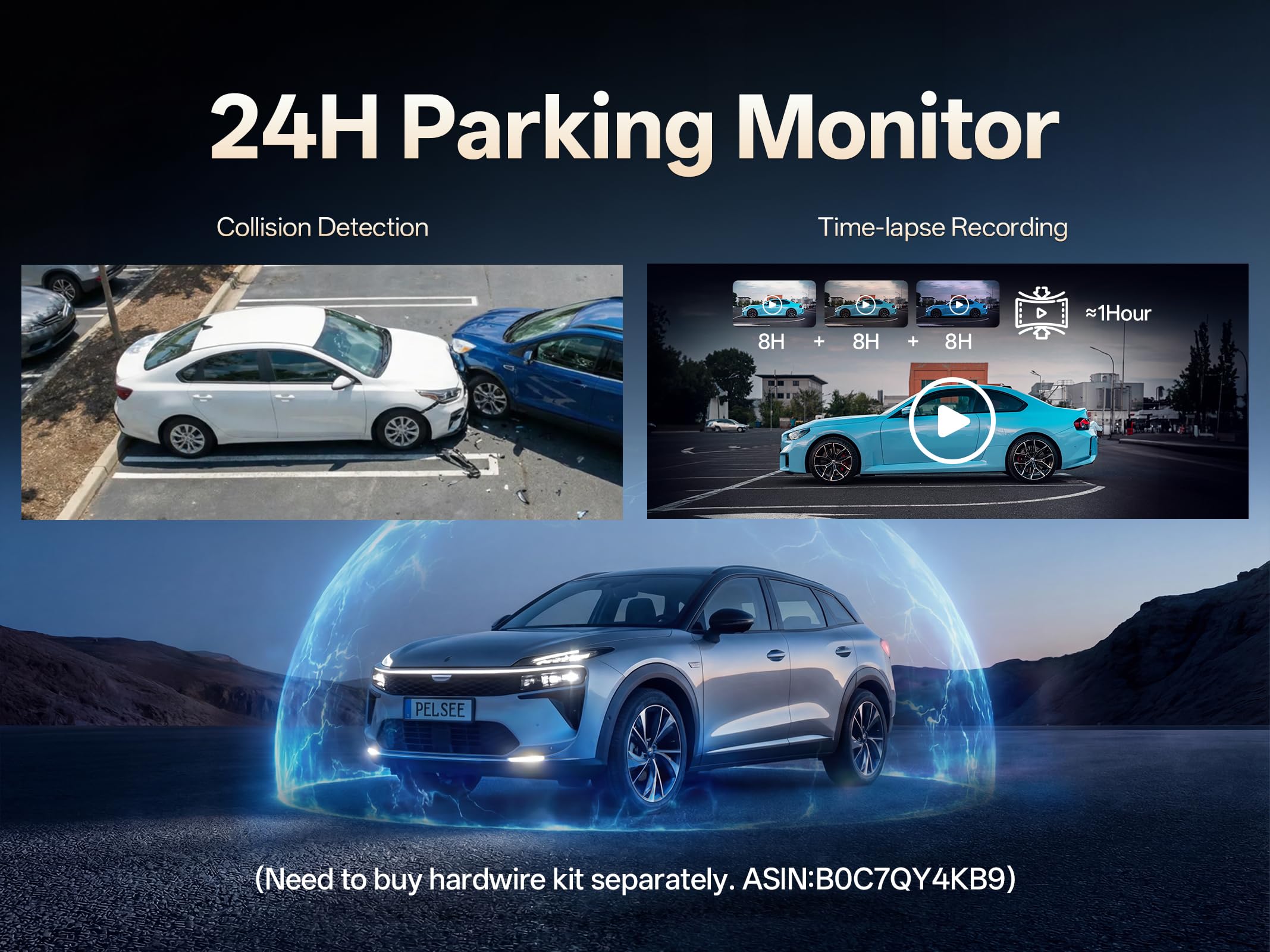 Pelsee S12 Native 4K +2.5K Mirror Dash Cam, WiFi 6 30MB/s Download, Rear View Mirror Camera Backup Camera for Car Truck SUV, Dual HDR, Telephoto Front Camera, Full Color Night Vision, 64G Memory Card — view 6